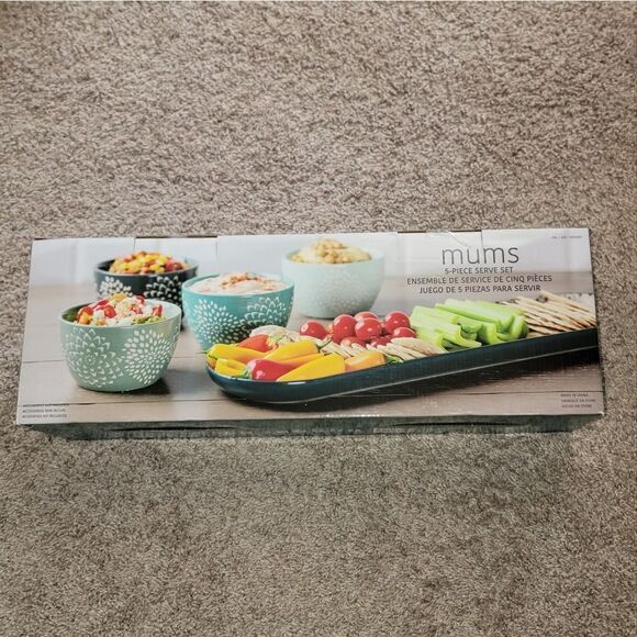 Baum Mums 5-Piece Ceramic Stoneware Serve Set • 1 Tray 4 Bowls • New - Picture 11 of 16